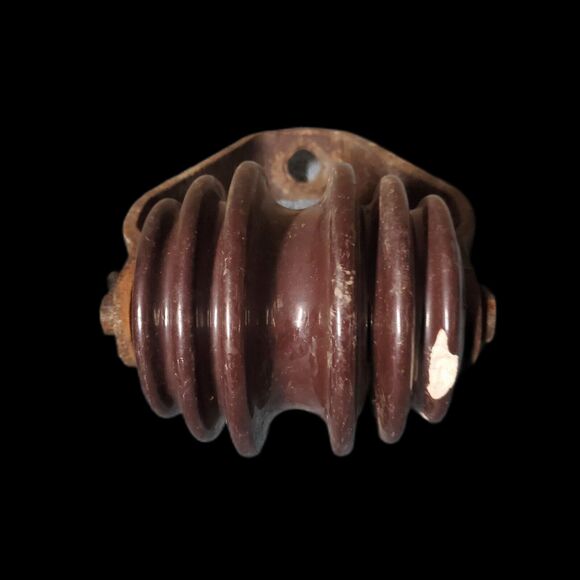 VTG Porcelain Spool Electrical Insulator Pineapple & Steel Mounting Bracket #2 - Picture 4 of 5